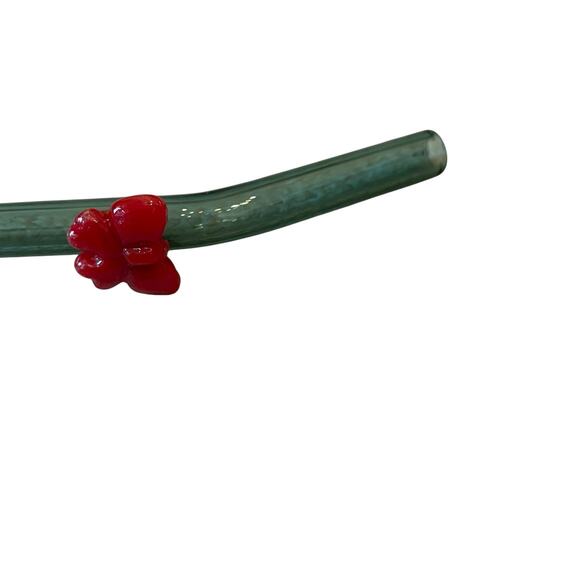 Red Bow Green Glass Straws Set of 6 Christmas Holiday New - Picture 11 of 14